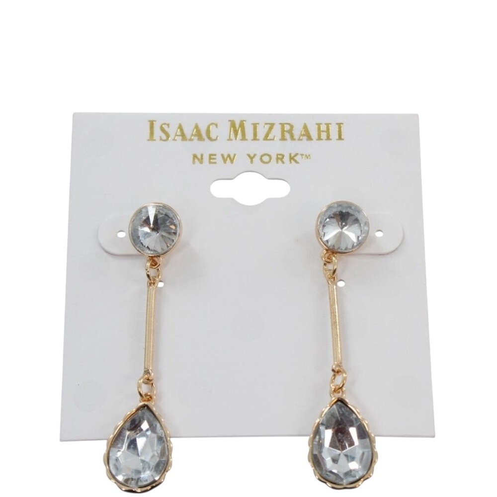 Isaac Mizrahi Gold/Clear Crystal Drop Earrings NWT‎ - Picture 5 of 7